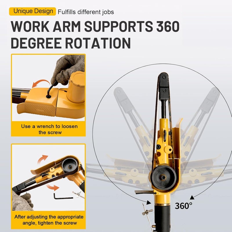 NuoDunco 3/4" x 20-1/2" Pneumatic Sander Air Belt Sander Set With 12Pcs Belts,40/60/80/120Grit,1/4" Air Inlet Mini Air Belt Grinder Air Tool For Aluminium, Iron, Steel Metal - Image 3